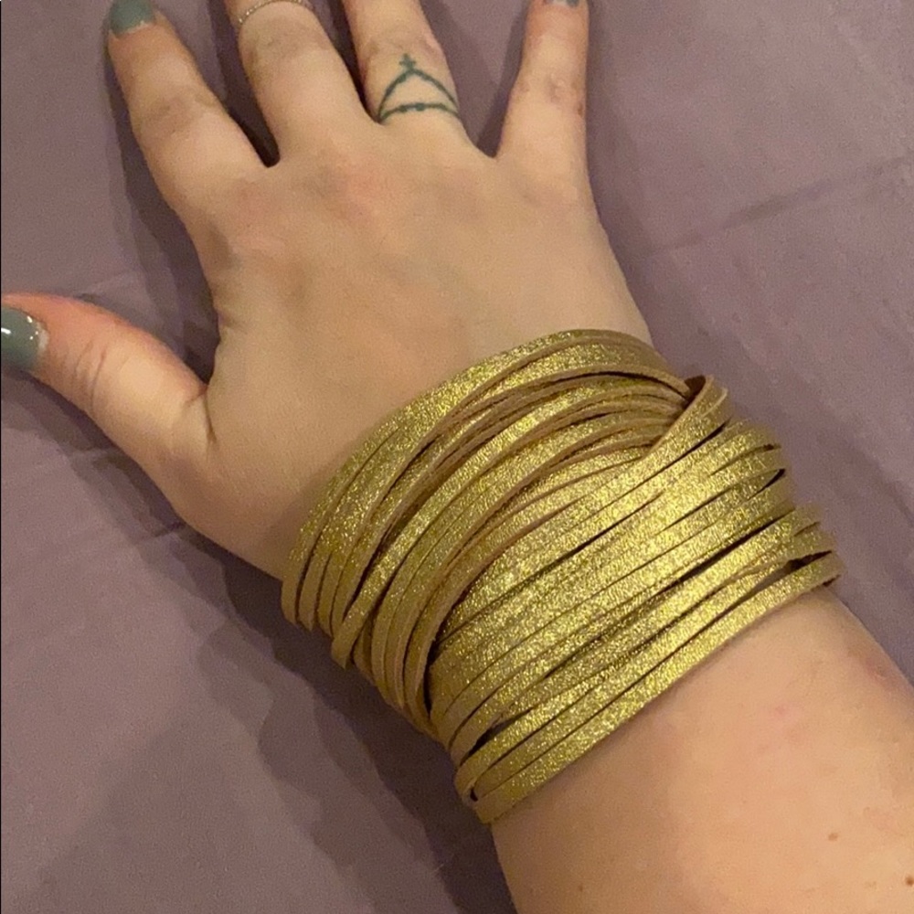 Gold leather wrap bracelet